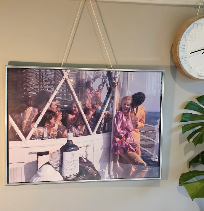 Gordon's gin lighthouse party - six couples having a drinks party, limited edition poster by Michael Joseph