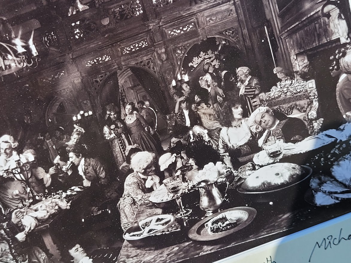 Lord Offley orgy, merrily drinking Port with his friends, black and white by Michael Joseph