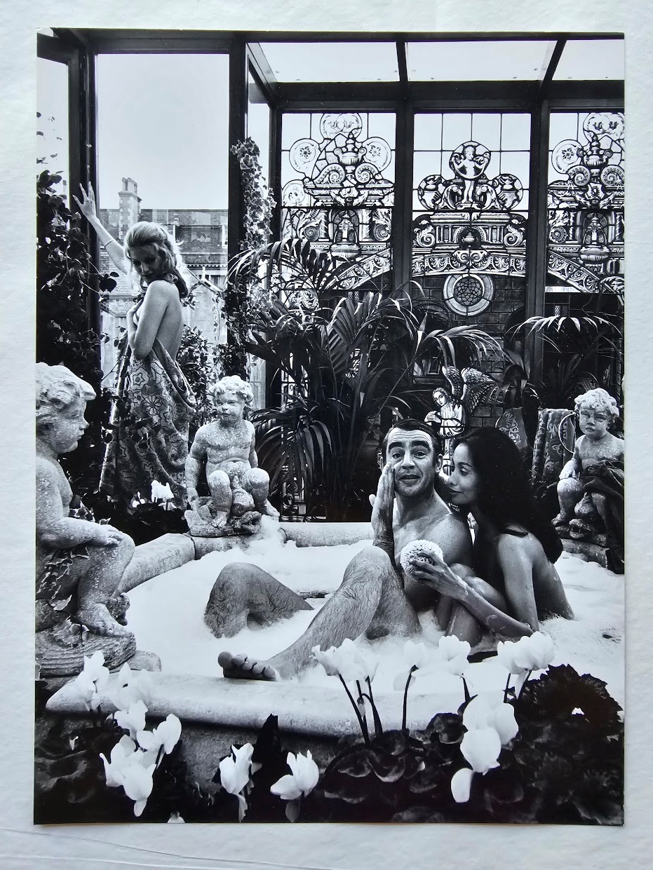 Rooftop ménage à trois Bubble bath couple with blonde nearby sexy seventies unconventional advert by Michael Joseph