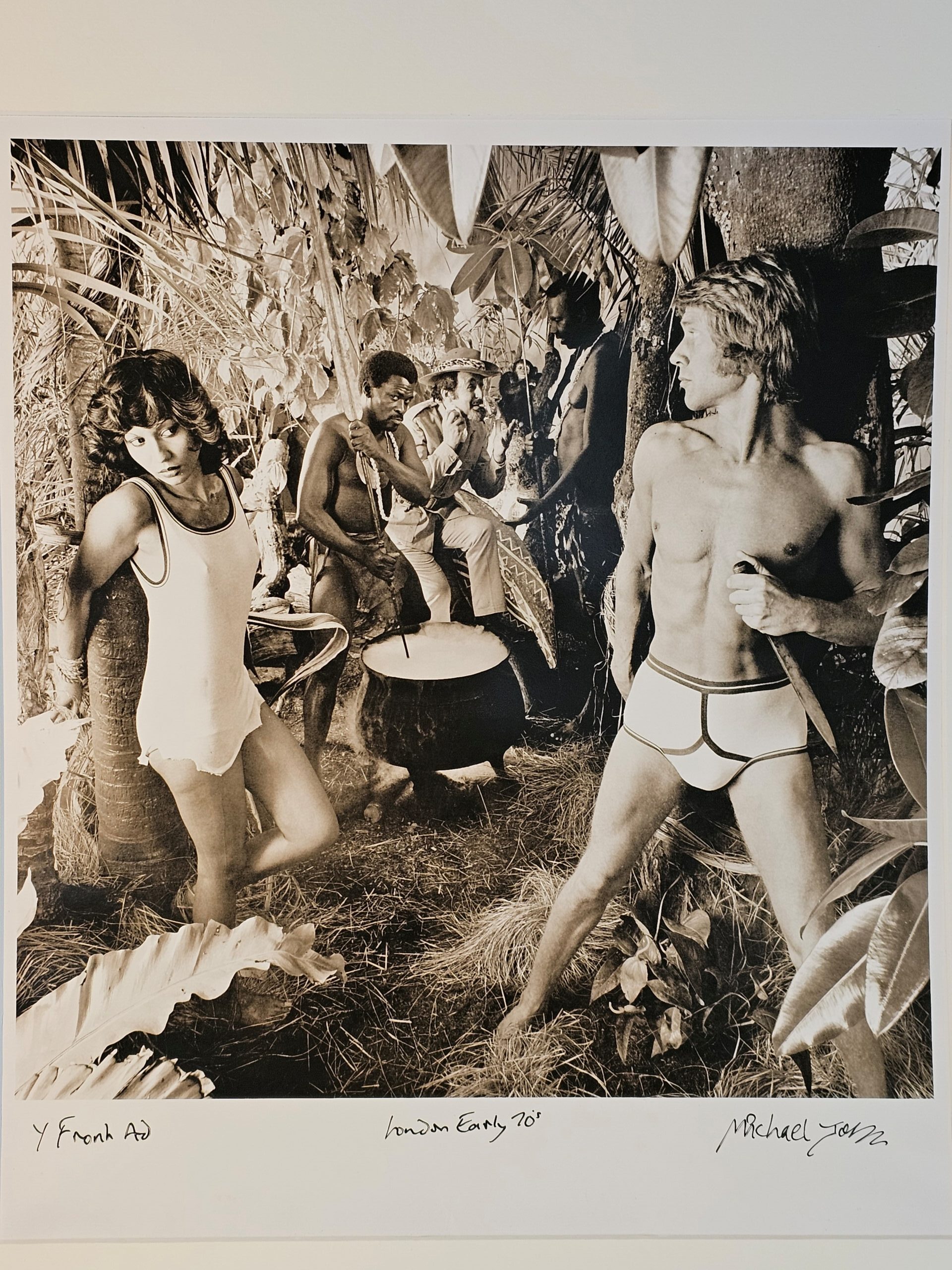 Tarzan, Jane and a chef in the jungle, stereotypical underwear ad authentic darkroom test print by Michael Joseph