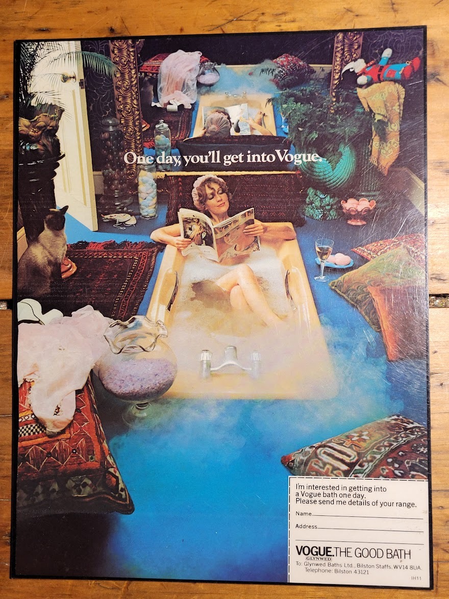 Lady in bath reading her Vogue Magazine Laminated advert (by Michael Joseph)