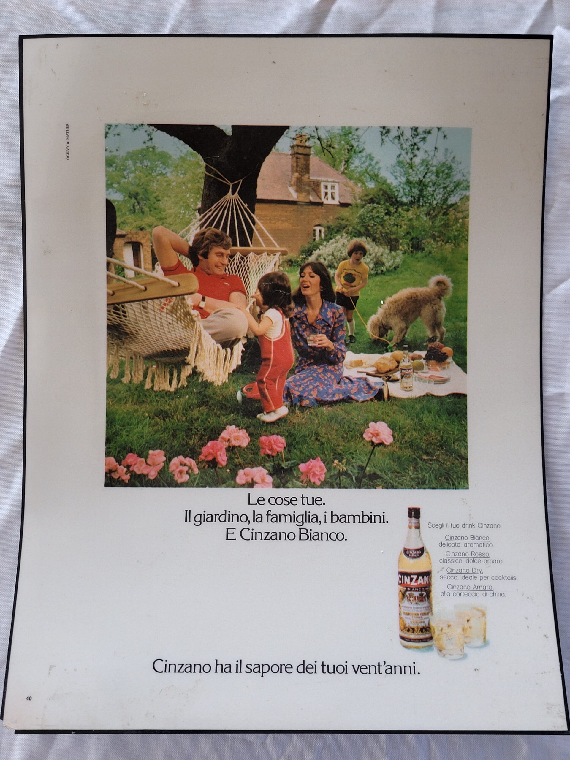 Cinzano advert, happy families picnicking in the grass, laminated group shot by Michael Joseph
