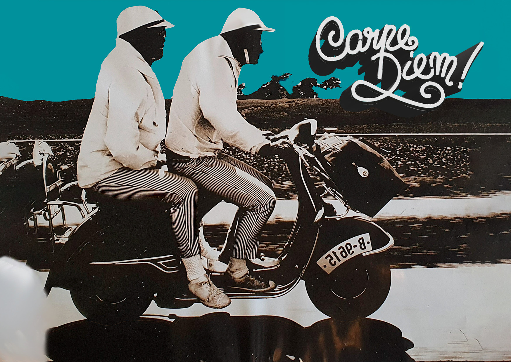 Bike rider Magnet, Motards Monochromes avec Carpe Diem écrit sur le ciel bleu