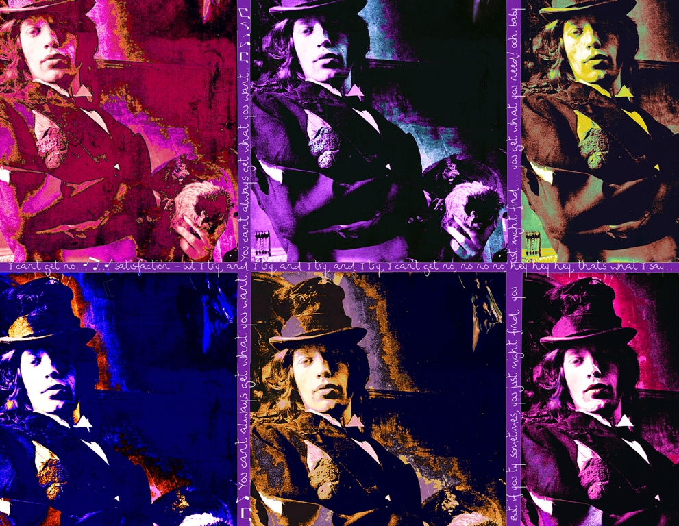 Magnet Mick Six times façon Warhol, Aimant photo par Michael Joseph - avec extrait de chanson Rolling Stones