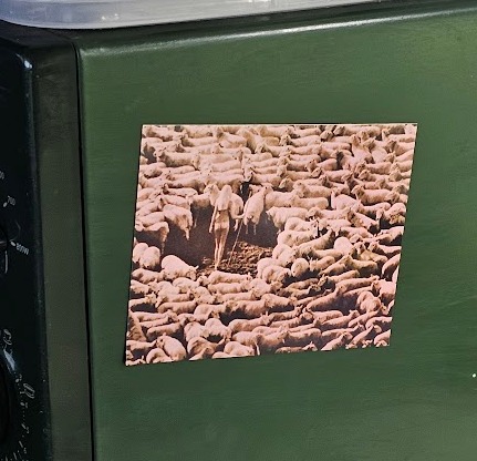 Magnet Bergère nue dans les moutons, Aimant girl in sheep teinte rose, photo par Michael Joseph